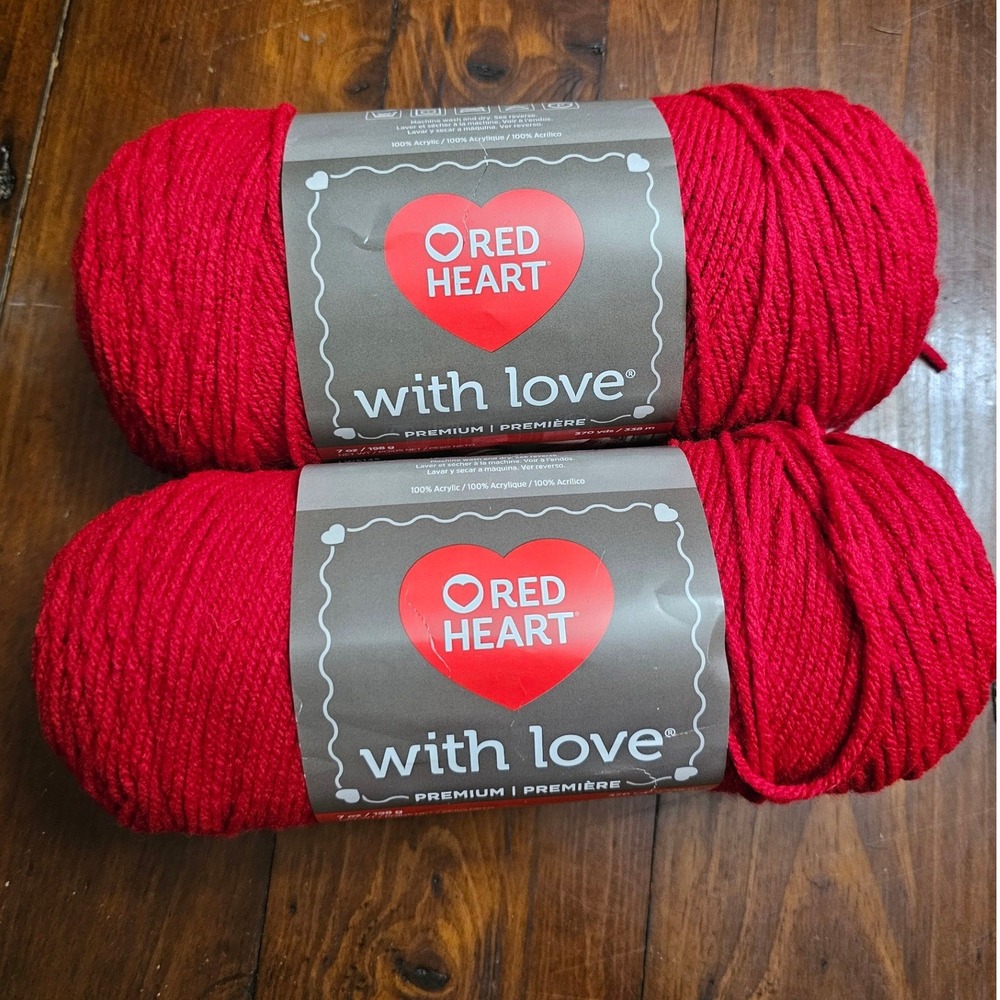 Red Heart With Love Premium Acrylic Yarn 2‎ Skeins 7oz Red  Medium 4 LW5145